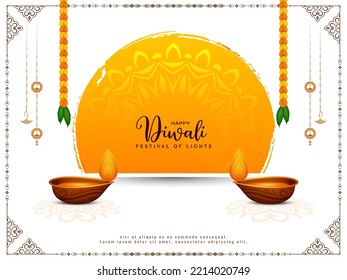 Happy Diwali traditional festival artistic background with diya vector
