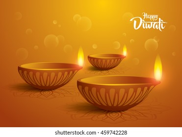 Happy Diwali. Traditional Indian Diya Oil Lamp.