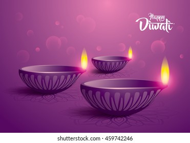 happy diwali. traditional indian diya oil lamp.