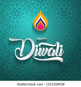 Happy Diwali traditional Indian festival greeting card with ornament background vector illustration.