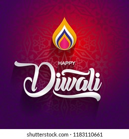 Happy Diwali traditional Indian festival greeting card with ornament background vector illustration.