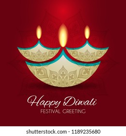 Happy Diwali - traditional Indian festival colorful background with oil lamp