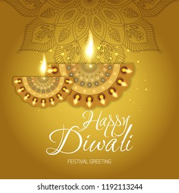 Happy Diwali - traditional Indian festival colorful background with oil lamp