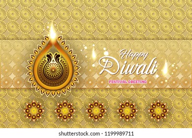 Happy Diwali - traditional Indian festival colorful background with oil lamp design.