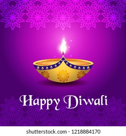 Happy Diwali - traditional Indian festival colorful background with oil lamp design.