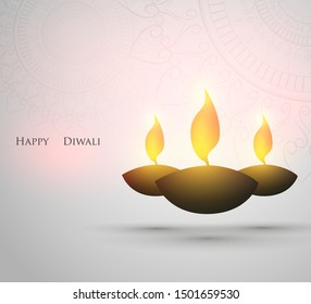 Happy Diwali. Traditional Indian Festival Background with Burning Lamps.Website header or banner design. Vector illustration.