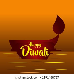 happy diwali with traditional lamp silhouette concept