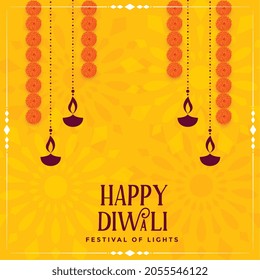 happy diwali traditional yellow decorative card design