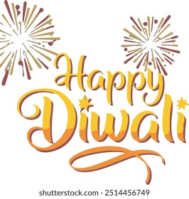 Happy Diwali T-shirt design with hand lettering text effect illustration art template lamp light colourful background.