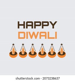 Happy Diwali typography with candle lamp symbols vector illustration.  Hindu community festival.  
