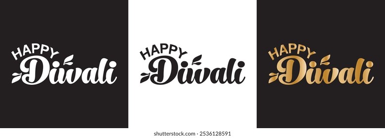 Feliz tipografia de Diwali. Happy Diwali text design, Happy Diwali cursive font design, Diwali Festival, Deepavali design. isolado em branco e fundo preto. Ilustração vetorial. EPS 10