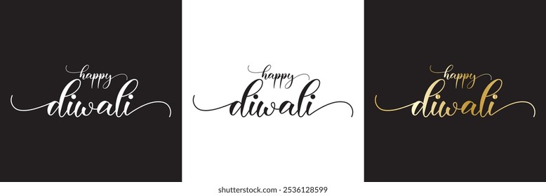 Happy Diwali  typography . Happy Diwali text design, Happy Diwali cursive font design, Diwali Festival ,Deepavali design.  isolated on white and black background. Vector illustration. EPS 10