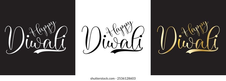 Happy Diwali  typography . Happy Diwali text design, Happy Diwali cursive font design, Diwali Festival ,Deepavali design.  isolated on white and black background. Vector illustration. EPS 10