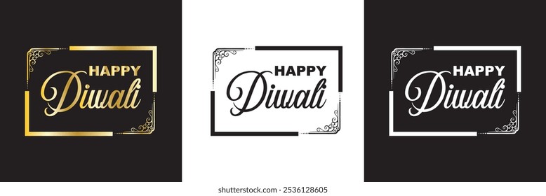 Happy Diwali  typography . Happy Diwali text design, Happy Diwali cursive font design, Diwali Festival ,Deepavali design.  isolated on white and black background. Vector illustration. EPS 10