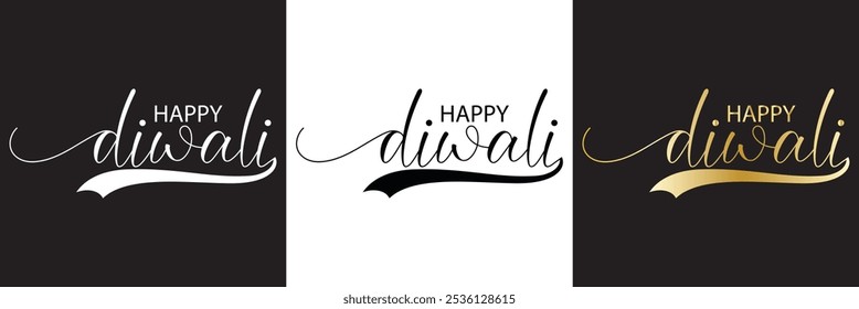 Happy Diwali  typography . Happy Diwali text design, Happy Diwali cursive font design, Diwali Festival ,Deepavali design.  isolated on white and black background. Vector illustration. EPS 10