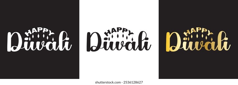 Happy Diwali  typography . Happy Diwali text design, Happy Diwali cursive font design, Diwali Festival ,Deepavali design.  isolated on white and black background. Vector illustration. EPS 10