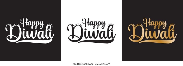 Happy Diwali  typography . Happy Diwali text design, Happy Diwali cursive font design, Diwali Festival ,Deepavali design.  isolated on white and black background. Vector illustration. EPS 10