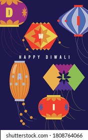 Happy Diwali. Vector Abstract Flat Illustrationd Of Indian Festival For Background Or Poster