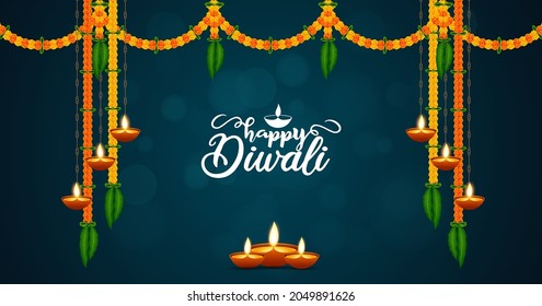 Feliz Diwali Vector Background con Decoración Diwali para banner, volante, medios sociales, impresión, afiche, web.