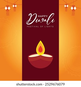 Happy Diwali modelo de design vetorial. Cartão Festivo Diwali. Modelo de design com lâmpada, luzes douradas.