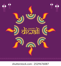 Happy Diwali vector Design template. Festive Diwali card. Design template with lamp, golden lights.