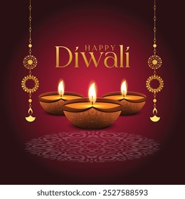 Happy diwali vector illustration. Festive diwali card. Design template with lamp, golden lights, colorful background. Mandala. Vector holiday illustration