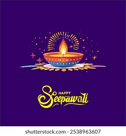 Ilustração vetorial feliz do diwali. Cartão diwali festivo. Modelo de projeto com lâmpada