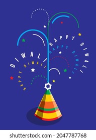 Diwali feliz, ilustración vectorial de typo saliendo de firecracker. fondo gráfico.