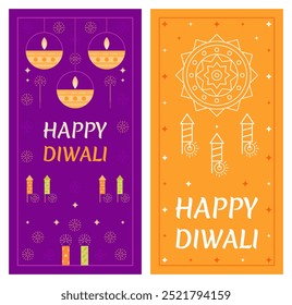 Happy Diwali vertikale Banner-Set. Vektorgrafik.