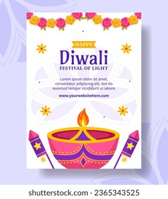 Happy Diwali Vertical Poster Flat Cartoon Hand Drawn Templates Background Illustration