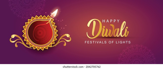 diseño feliz de banner web diwali. diseño de ilustración vectorial.