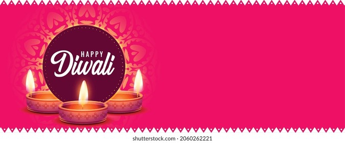 happy diwali website header banner with diya and text space