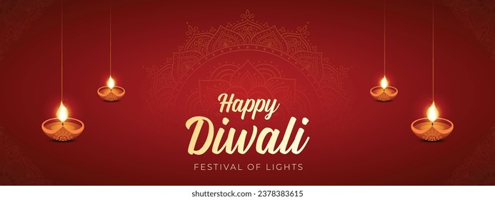 Happy Diwali Website header or banner design. Diwali Celebration or Deepawali Cover Design Vector Illustration