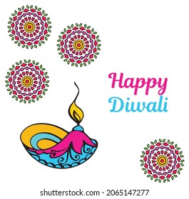 Happy Diwali. white background with diwali diya elements and mandala vectors

