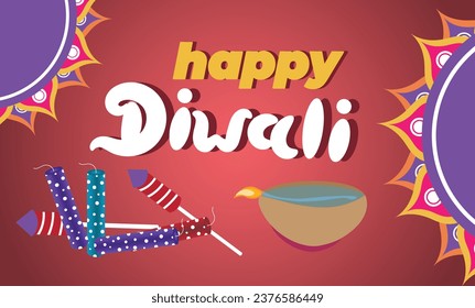  happy diwali wish with firecrackers and lamp background