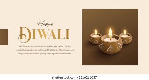 Feliz Diwali deseja design de banner com premium olhando diya.
