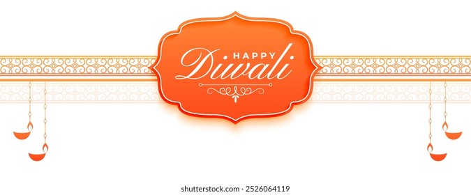 happy diwali wishes banner with hanging diya vector