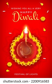 happy diwali wishes, happy diwali banner, social media post template design with creative diya illustration, diwali background