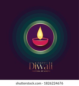 happy diwali wishes card with shiny diya design