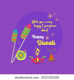 Happy Diwali Wishes. Creative Colorful Crackers vector Editable