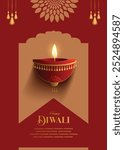Happy Diwali Wishes Greeting Card with premium looking diya.