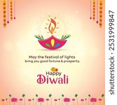 Happy Diwali. Diwali Wishes, Greeting Card. Deepawali Background template. Social Media Post 1080x1080 Square Post