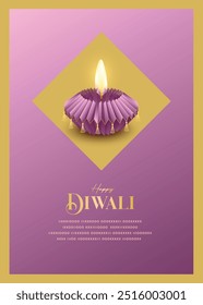 Happy Diwali Wishes Greeting card  with paper style premium looking diya. 