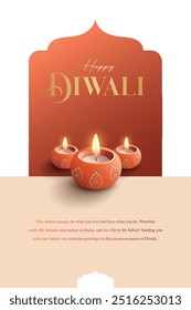 Happy Diwali Wishes Greeting card with premium looking diya.