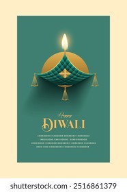 Happy Diwali Wishes Greeting card with premium looking diya.