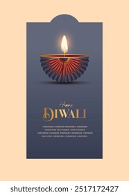 Happy Diwali Wishes Greeting card with premium looking diya.