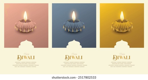 Feliz Diwali deseja cartão de felicitações com premium olhando diya.