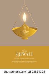 Feliz Diwali desea tarjeta de felicitación con estilo premium diya.