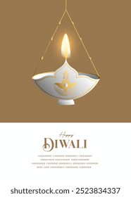 Feliz Diwali desea tarjeta de felicitación con estilo premium diya.