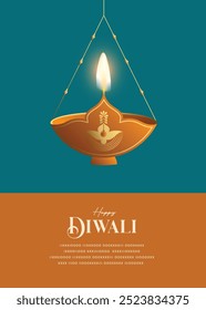 Happy Diwali wishes greeting card with premium style diya.